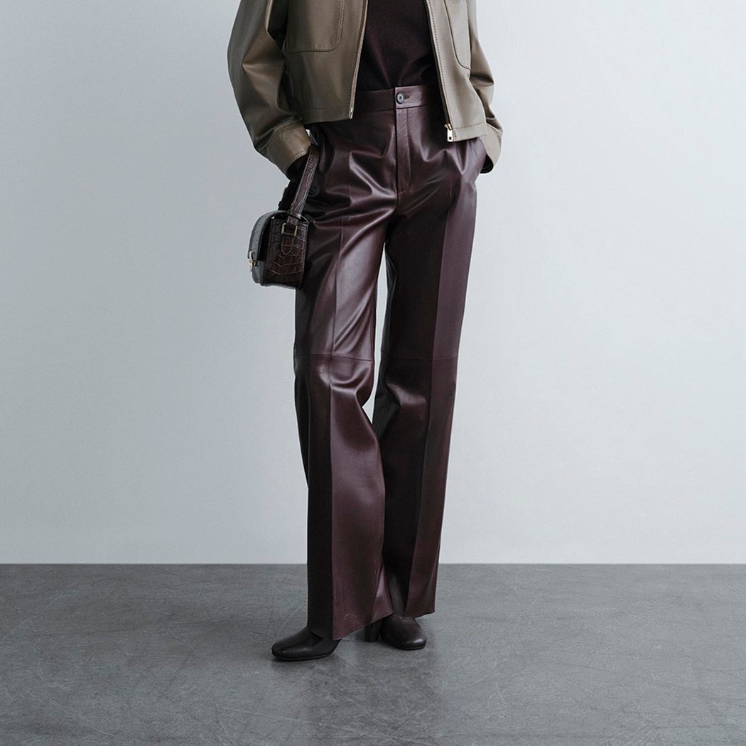 Kadın Bordo Deri Pantolon