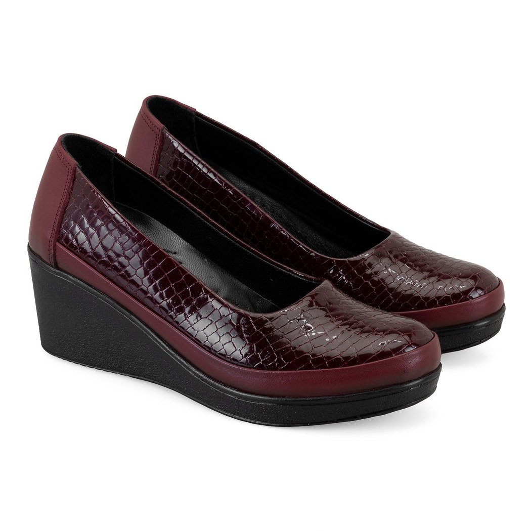Kadın Bordo DesaComfort Dolgu Topuklu Deri Günlük Ayakkabı
