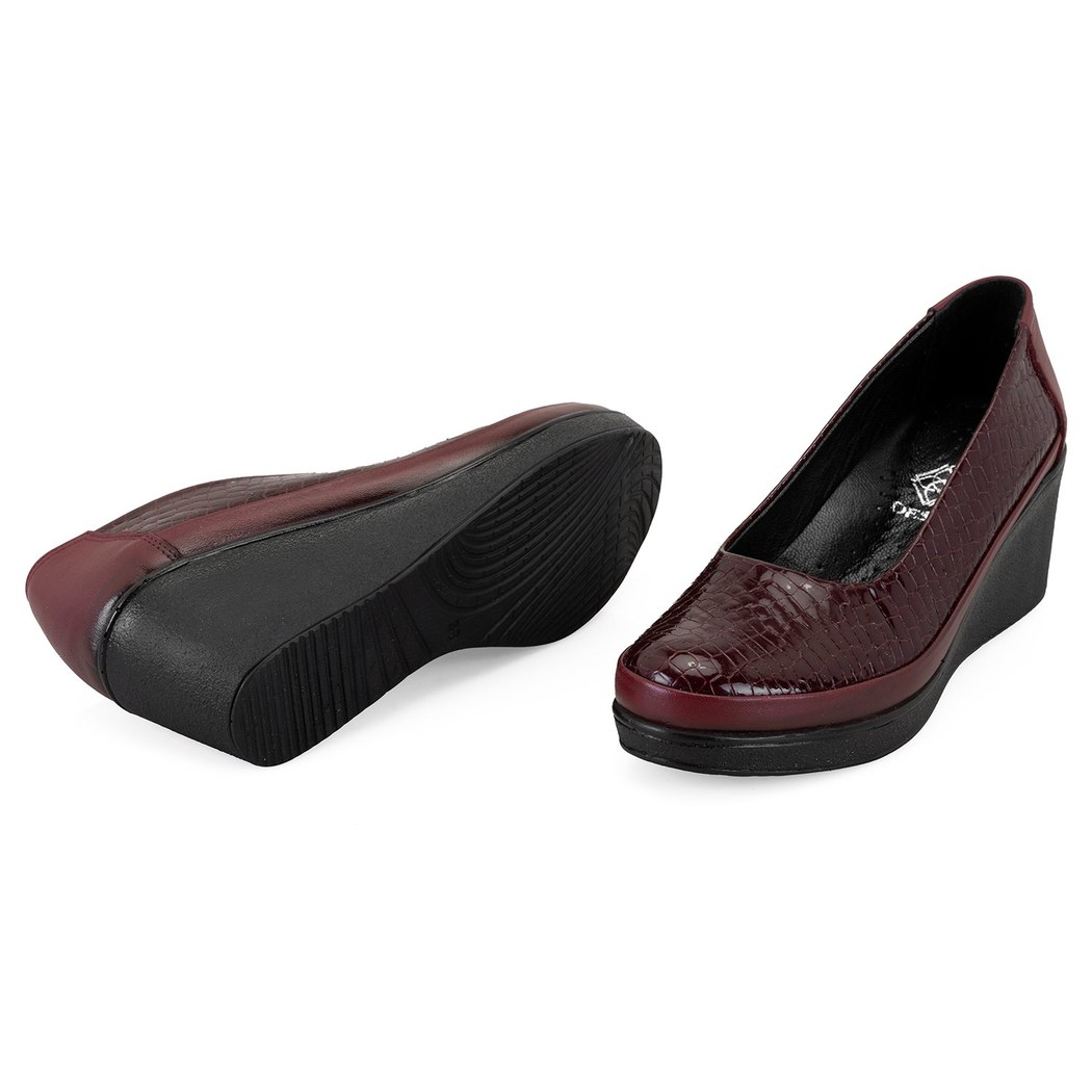 Kadın Bordo DesaComfort Dolgu Topuklu Deri Günlük Ayakkabı