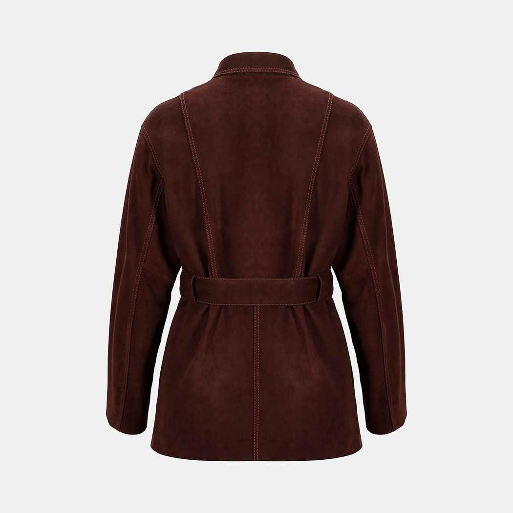 Kadın Bordo Fermuarlı Süet Trençkot