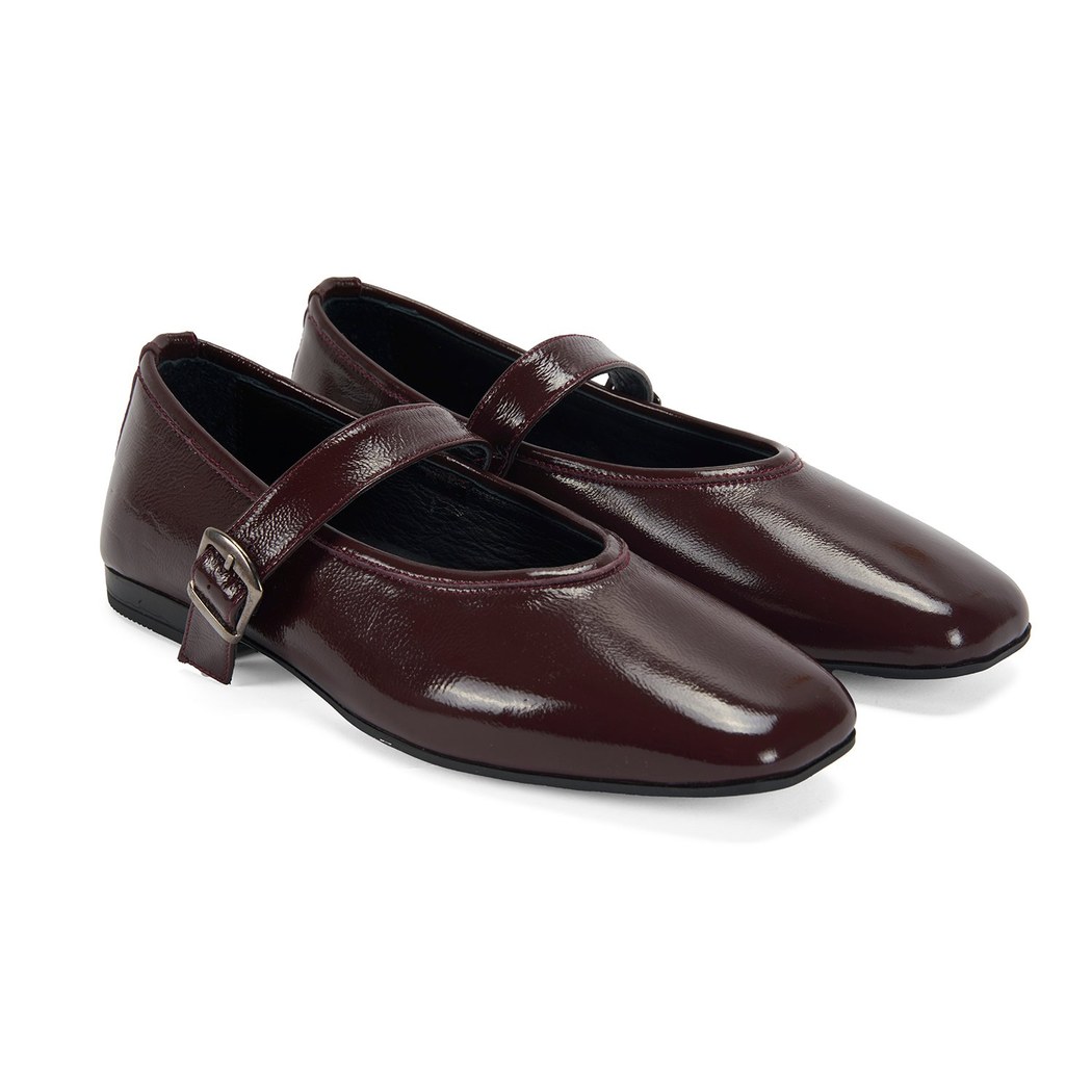 Kadın Bordo Kemer Aksesuarlı Rugan Mary Jane Babet 