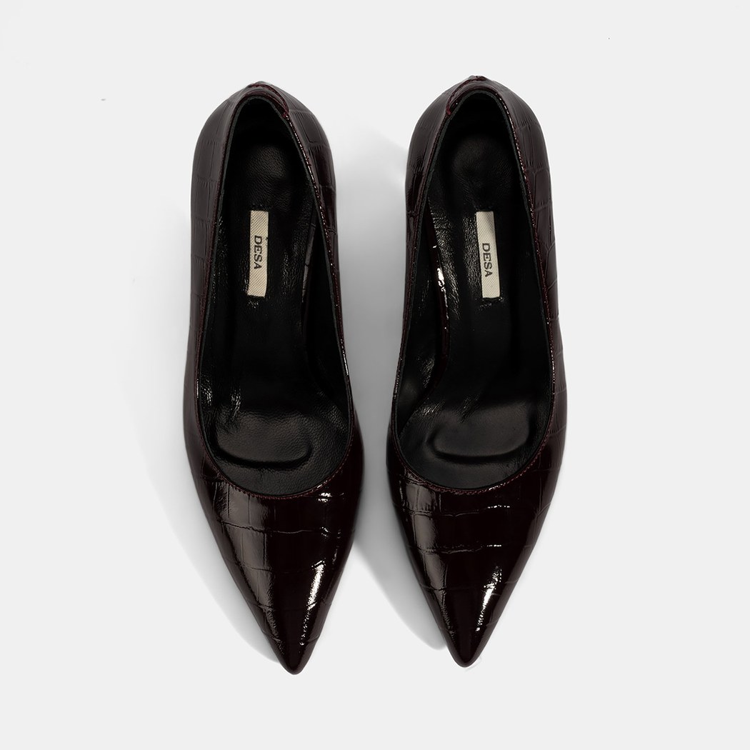 Kadın Bordo Kroko Baskılı Deri Stiletto