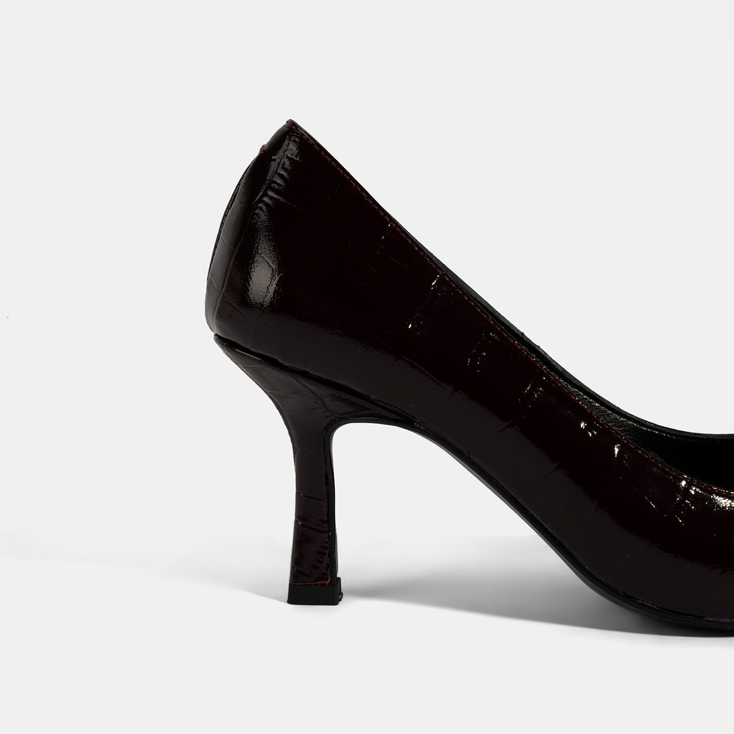 Kadın Bordo Kroko Baskılı Deri Stiletto