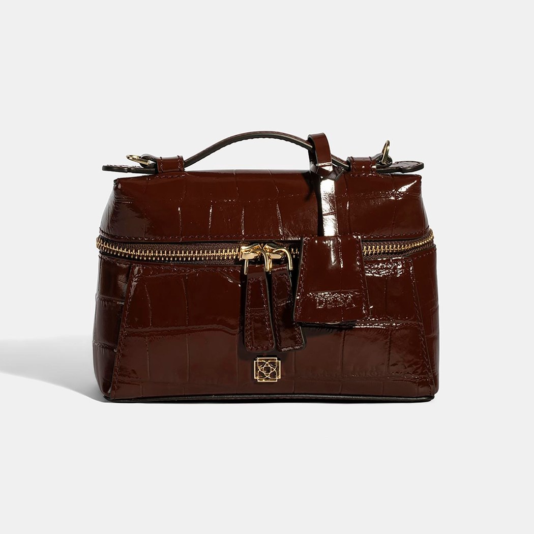 Kadın Bordo Kroko Baskılı Mini Rugan Deri El Çantası
