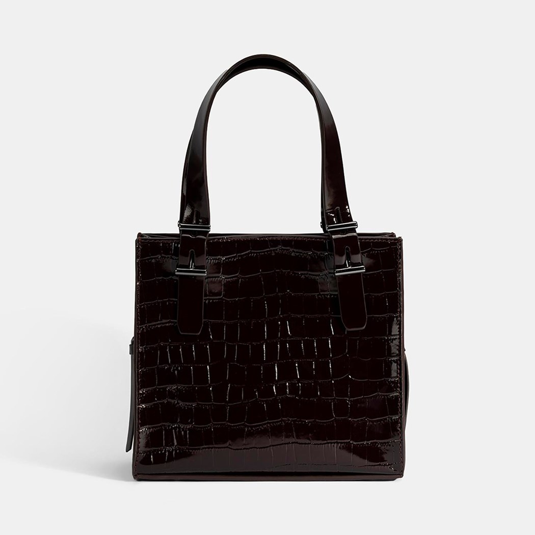 Kadın Bordo Kroko Baskılı Rugan Deri El Çantası