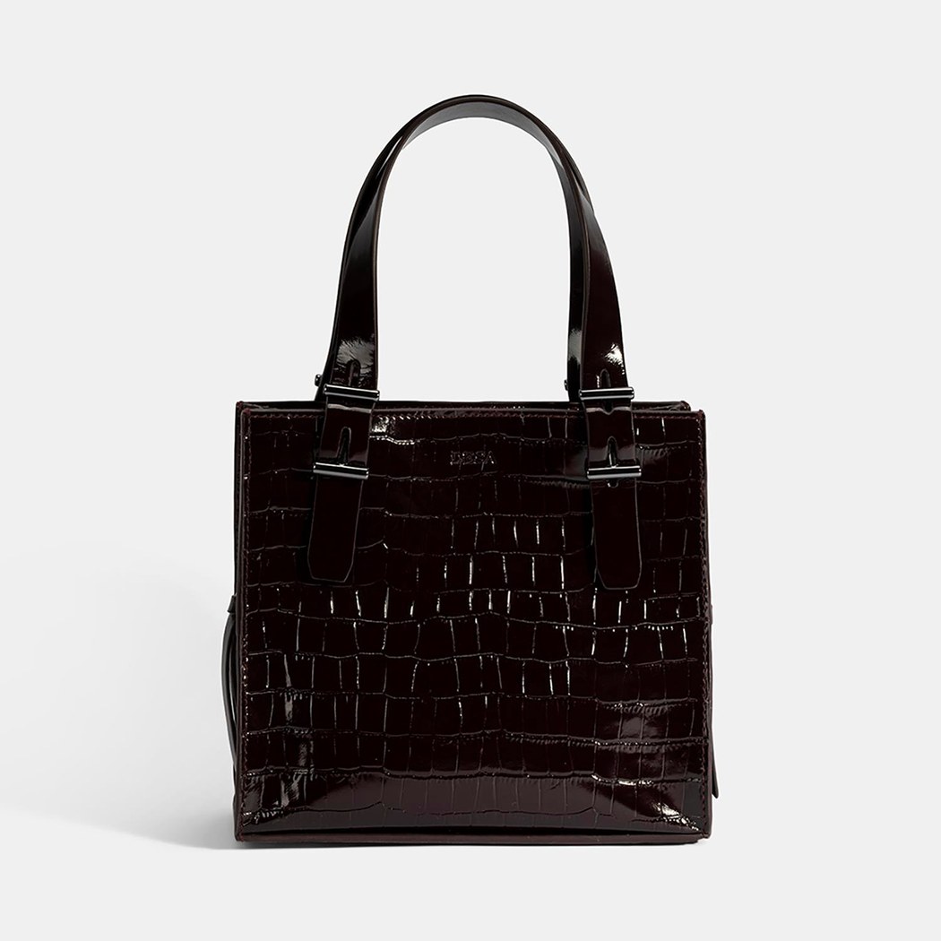 Kadın Bordo Kroko Baskılı Rugan Deri El Çantası