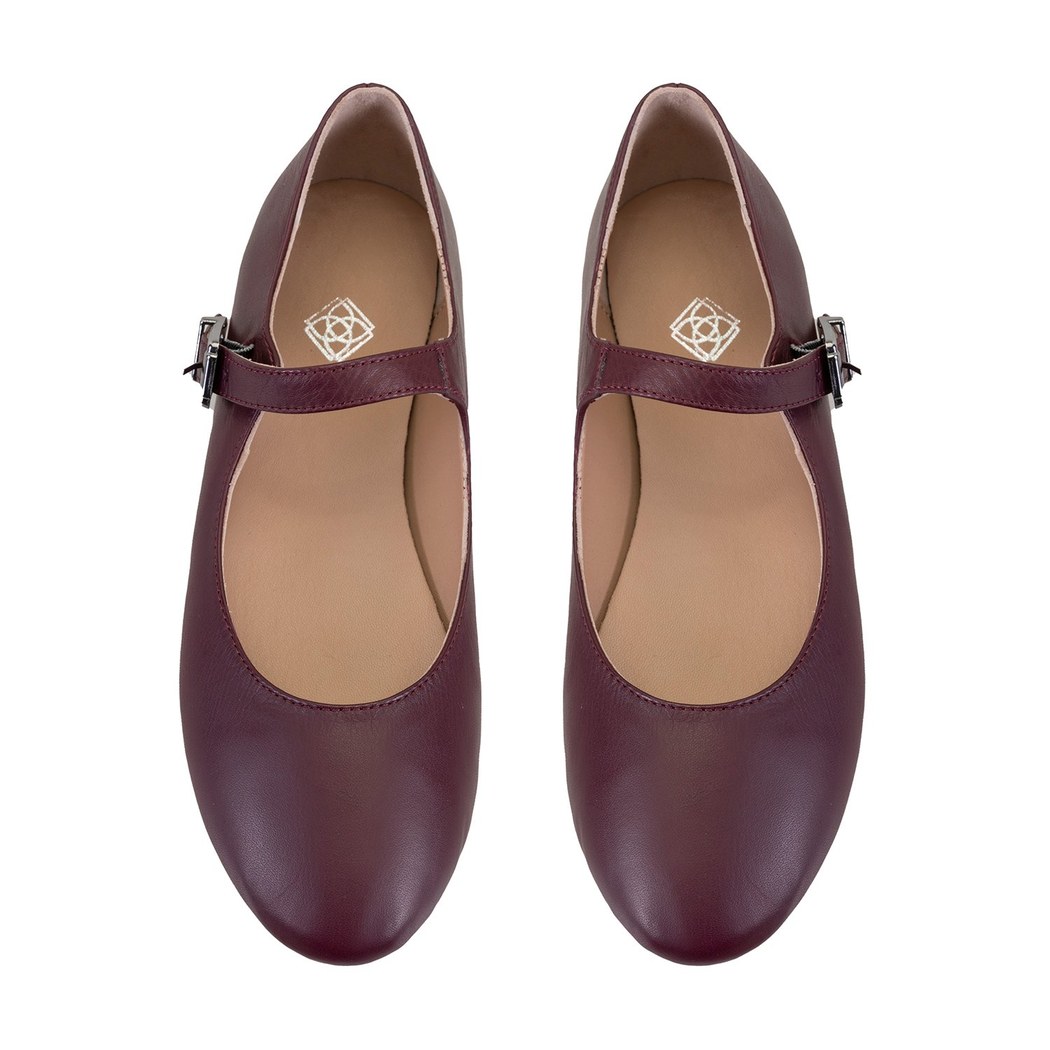 Kadın Bordo Mary Jane Deri Babet