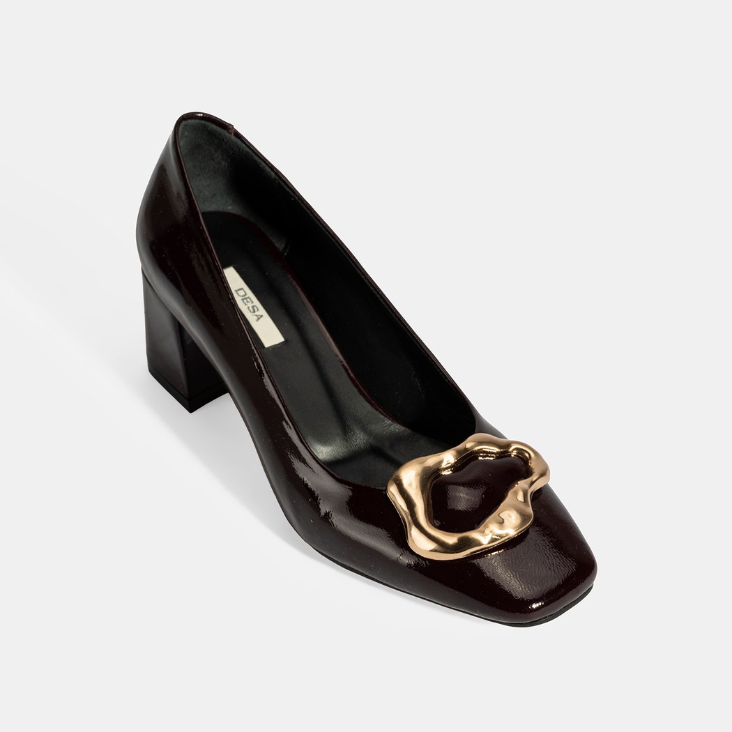 Kadın Bordo Metal Toka Aksesuarlı Rugan Topuklu Ayakkabı