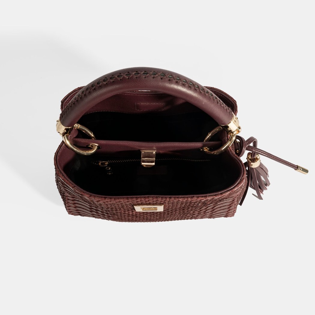 Kadın Bordo Püskül Aksesuarlı Deri El Çantası