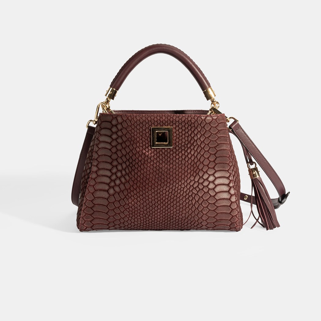 Kadın Bordo Püskül Aksesuarlı Deri El Çantası