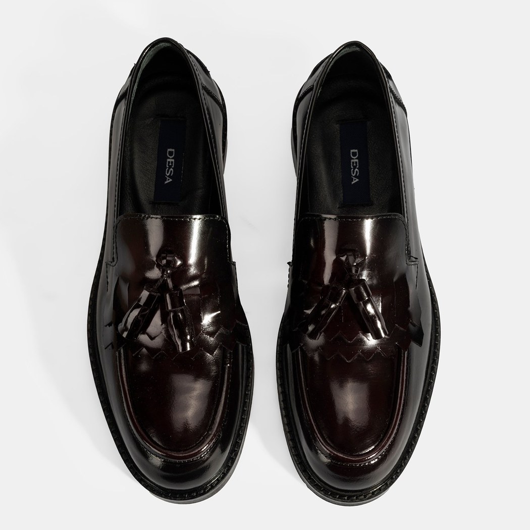 Kadın Bordo Püskül Detaylı Deri Loafer