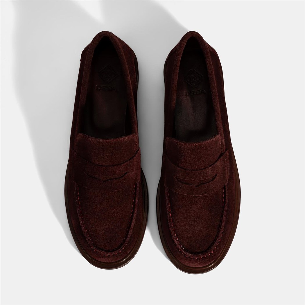 Kadın Bordo Süet Loafer