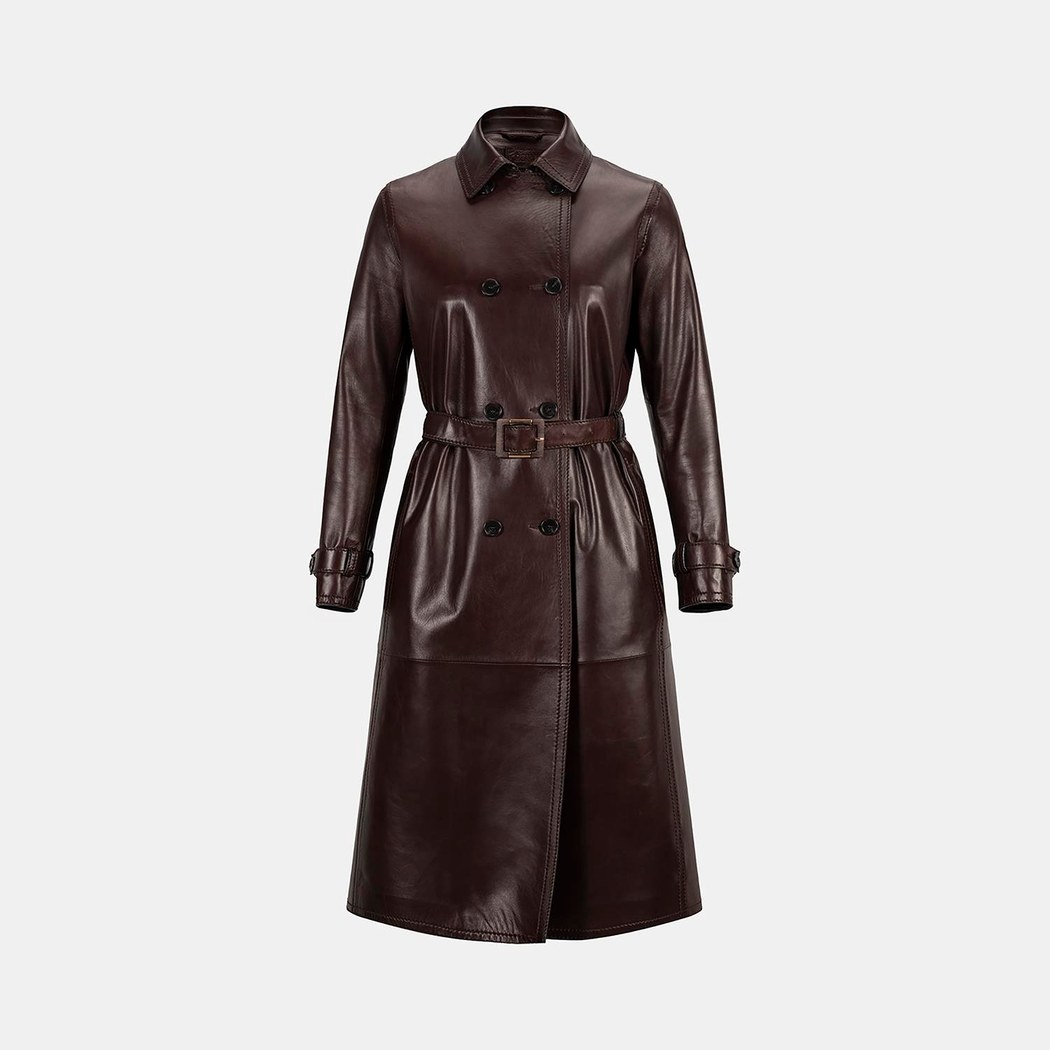 Kadın Bordo Yakalı Deri Trençkot