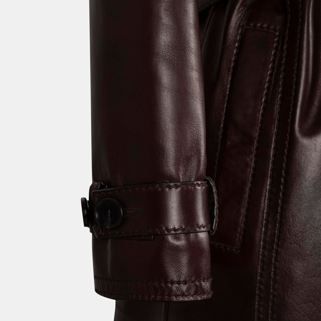 Kadın Bordo Yakalı Deri Trençkot