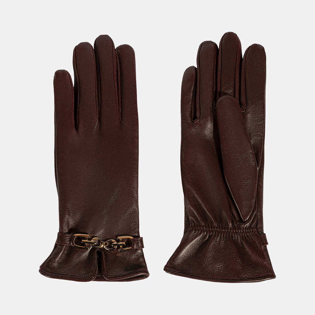 Kadın Bordo Zincir Aksesuarlı Deri Eldiven
