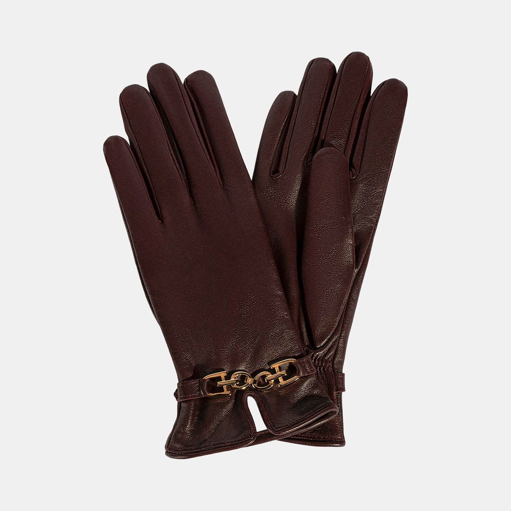 Kadın Bordo Zincir Aksesuarlı Deri Eldiven