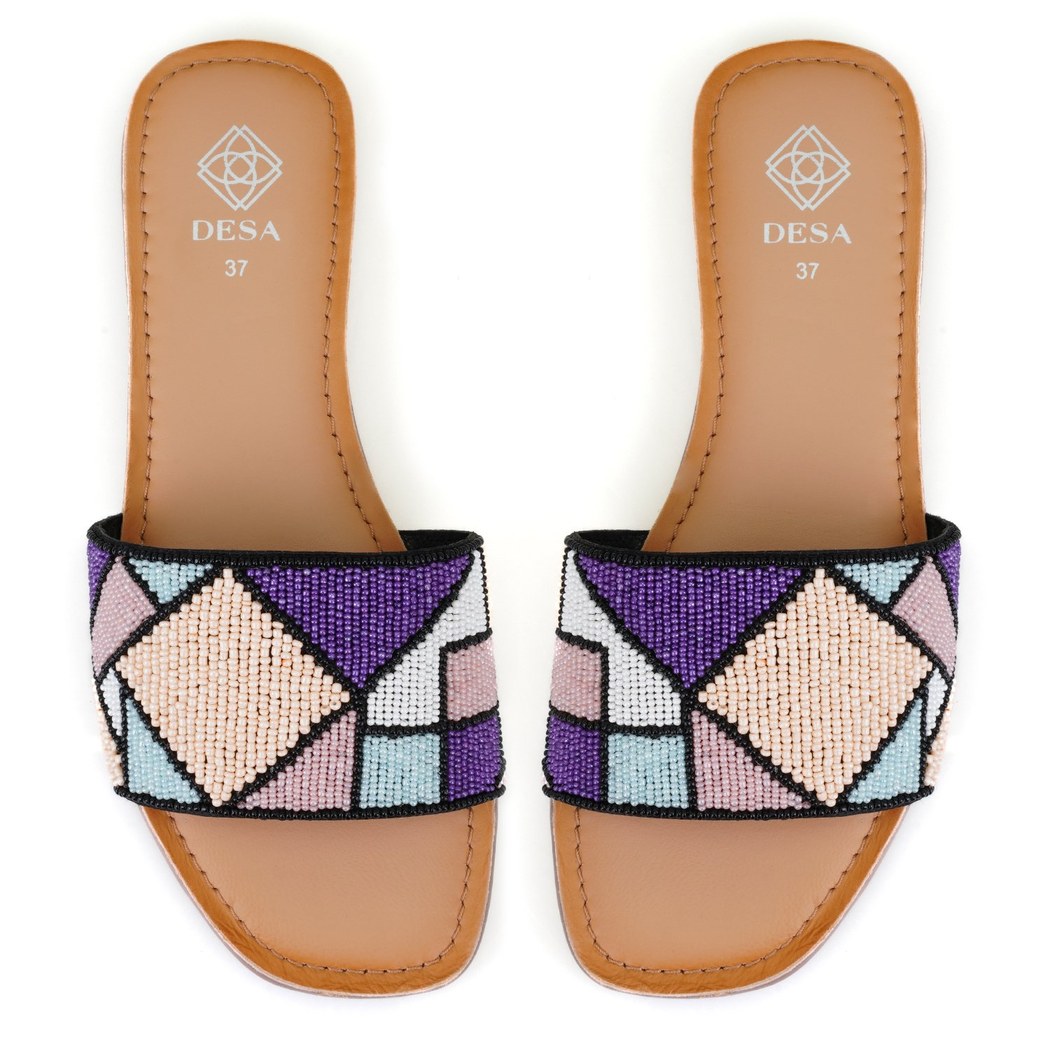 Kadın Çok Renkli Boncuk İşlemeli Terlik