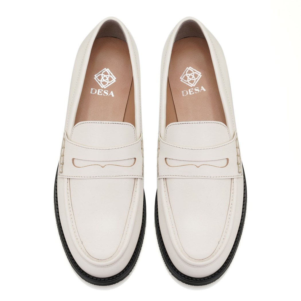 Kadın Ekru Deri Loafer