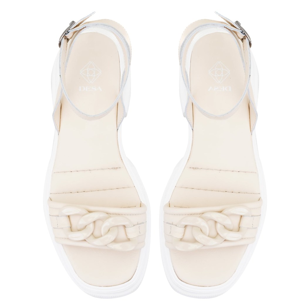 Kadın Ekru Deri Sandalet