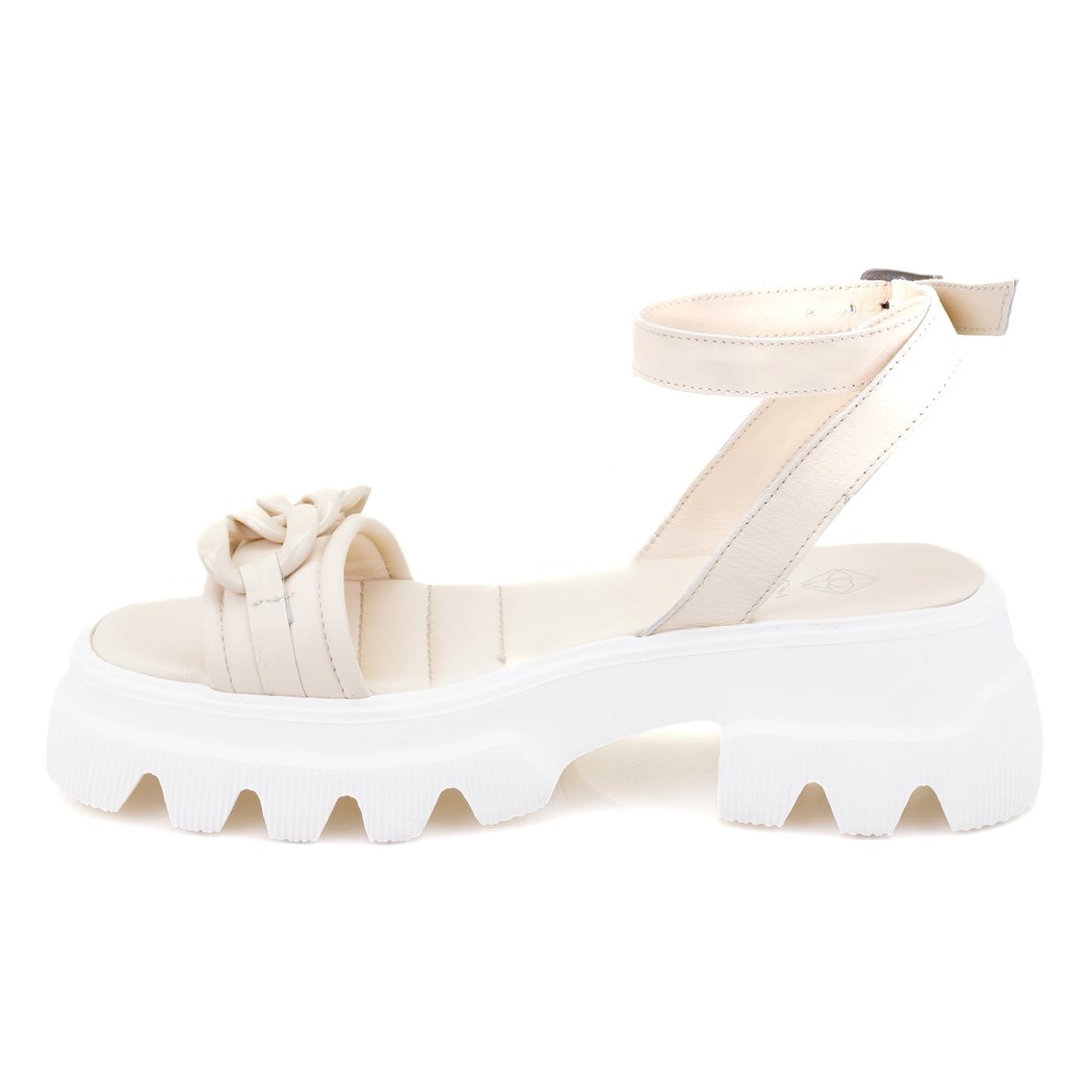 Kadın Ekru Deri Sandalet