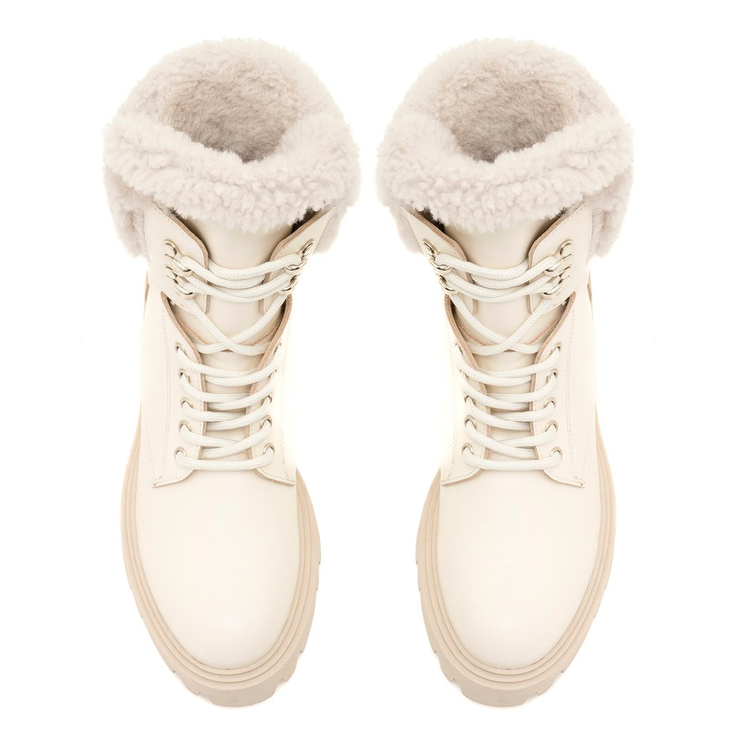 Kadın Ekru Kürk Detaylı Deri Bot