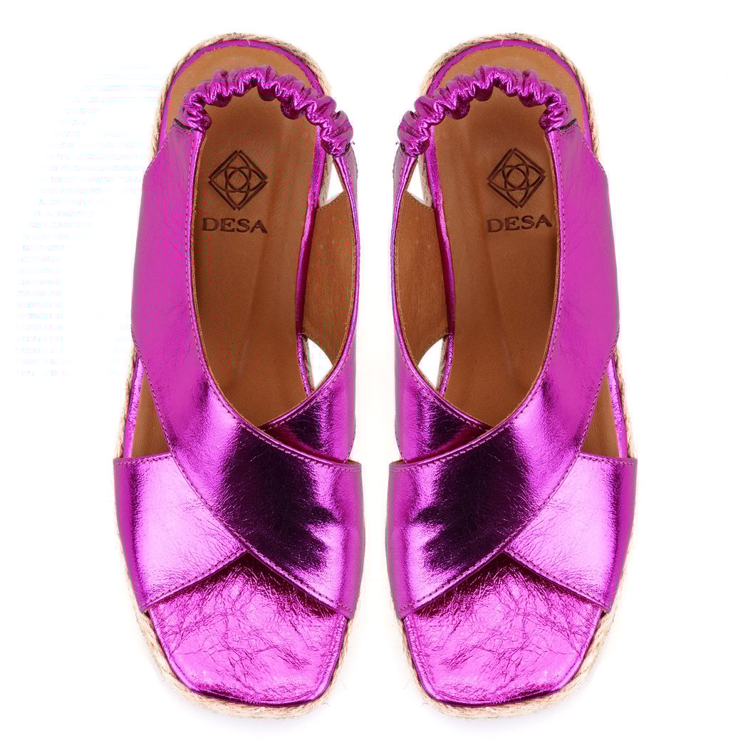 Kadın Fuşya Dolgu Topuklu Deri Sandalet