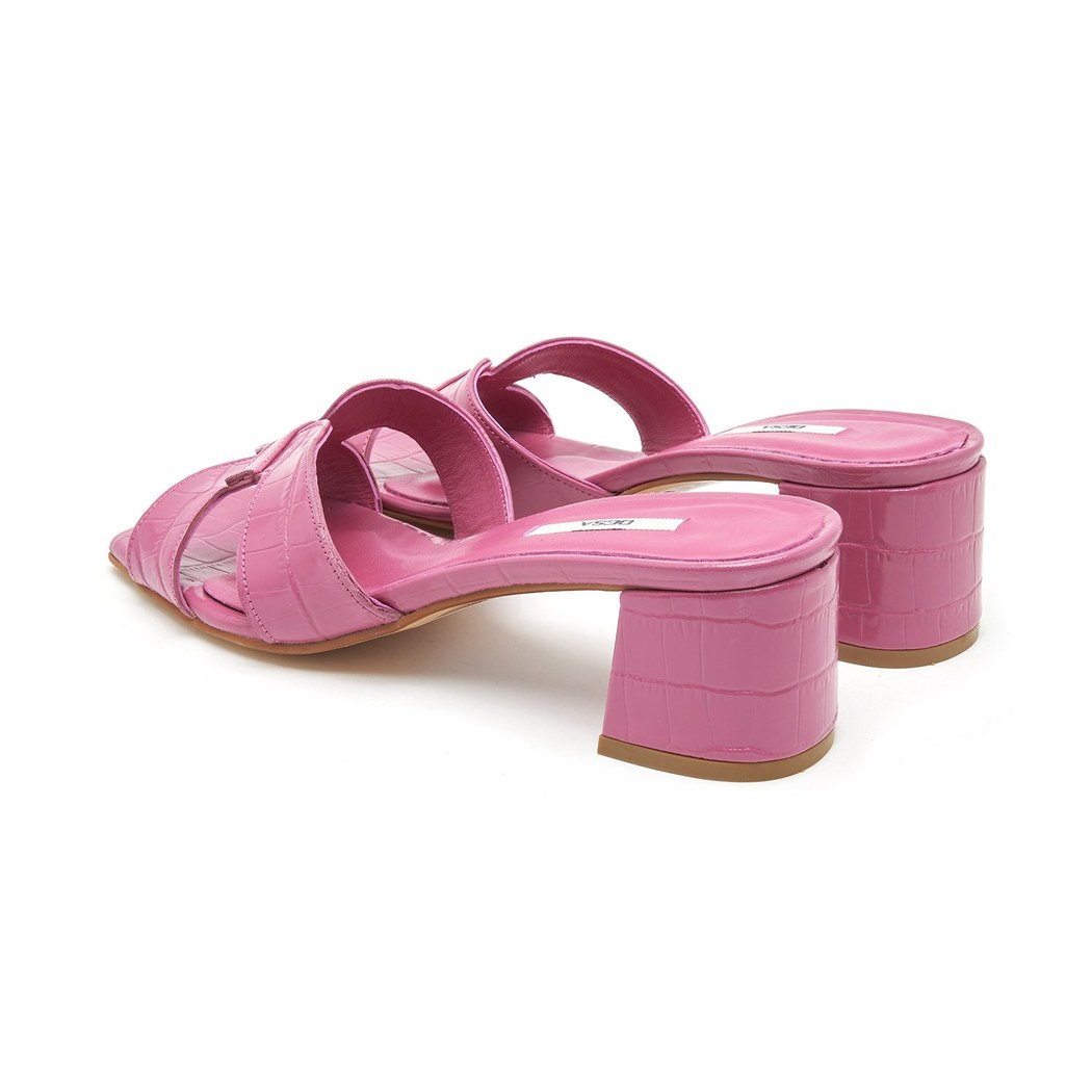 Kadın Fuşya Kroko Baskılı Deri Terlik