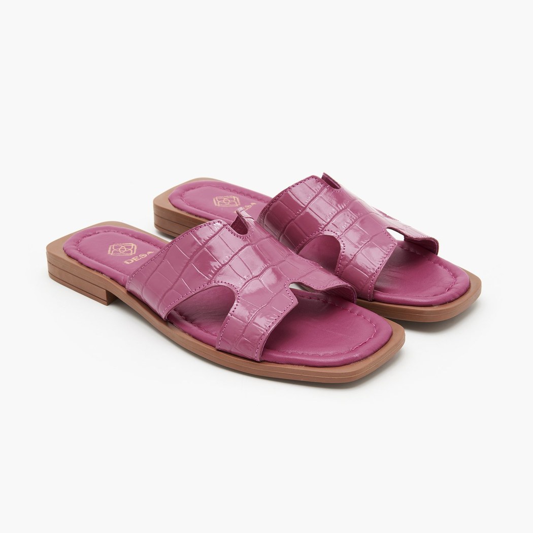 Kadın Fuşya Kroko Baskılı Deri Terlik