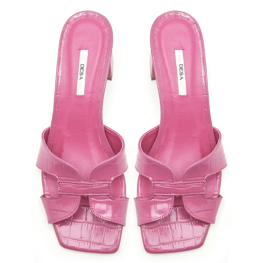 Kadın Fuşya Kroko Baskılı Deri Terlik