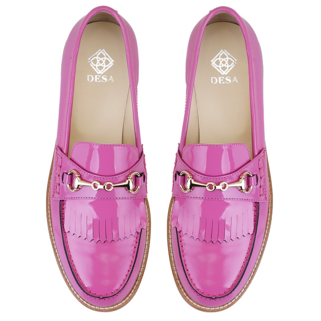 Kadın Fuşya Toka Aksesuarlı Deri Loafer