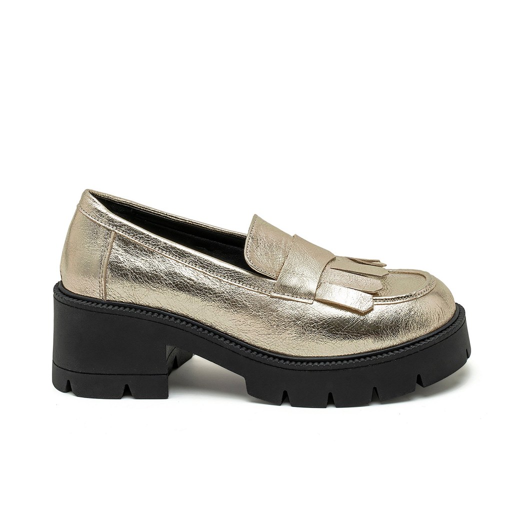 Kadın Gold Deri Püsküllü Loafer