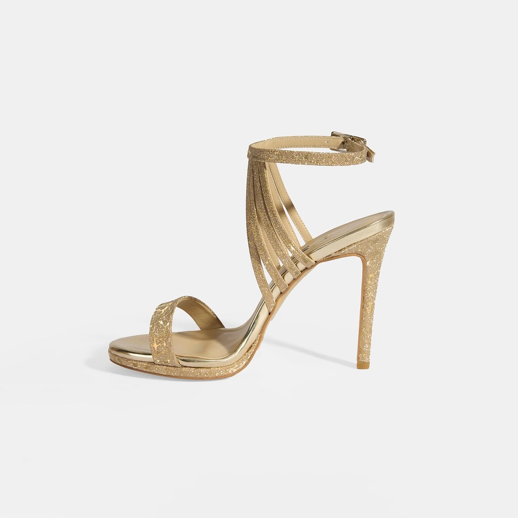 Kadın Gold Simli Bantlı Topuklu Abiye Sandalet