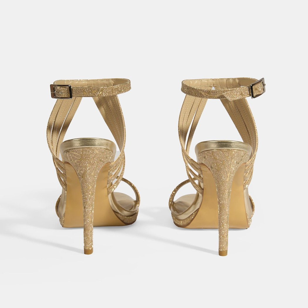 Kadın Gold Simli Bantlı Topuklu Abiye Sandalet