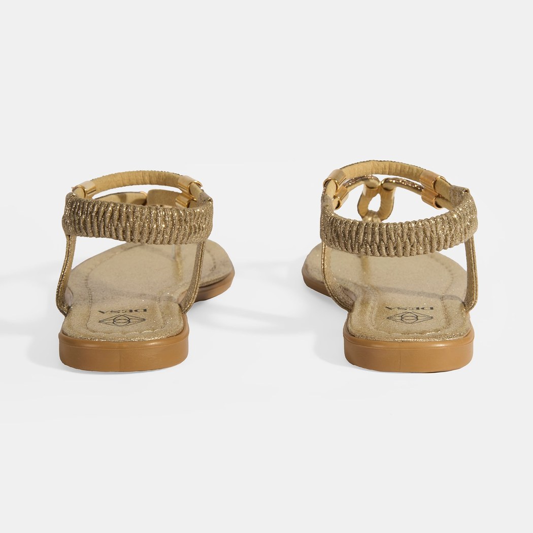 Kadın Gold Taşlı Lastik Bantlı Parmak Arası Sandalet