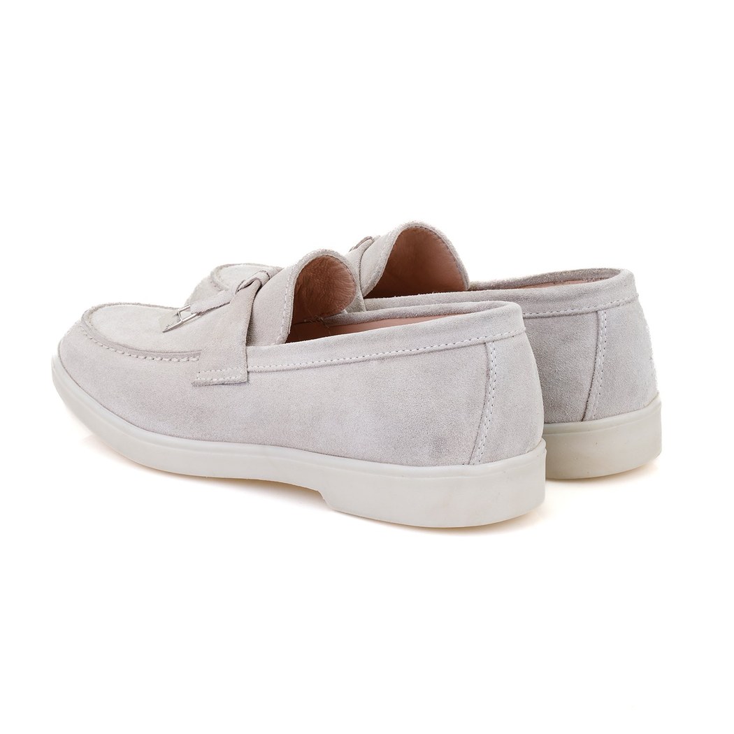 Kadın Gri Süet Deri Loafer