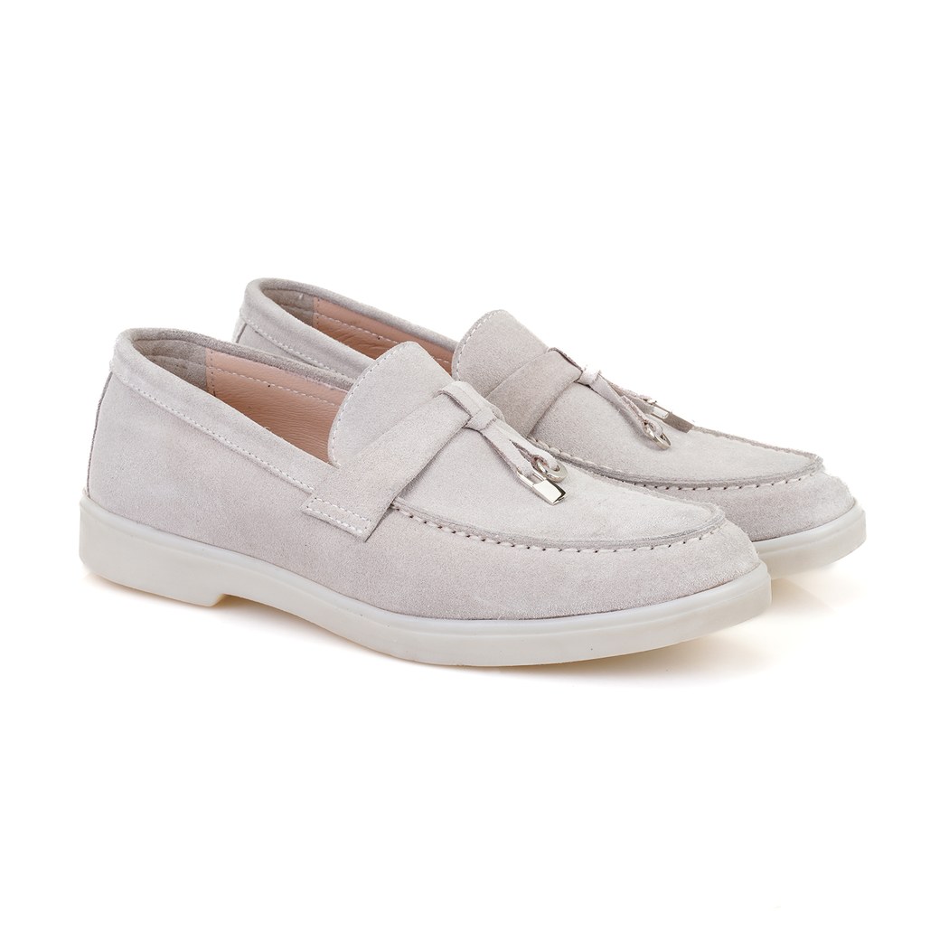 Kadın Gri Süet Deri Loafer