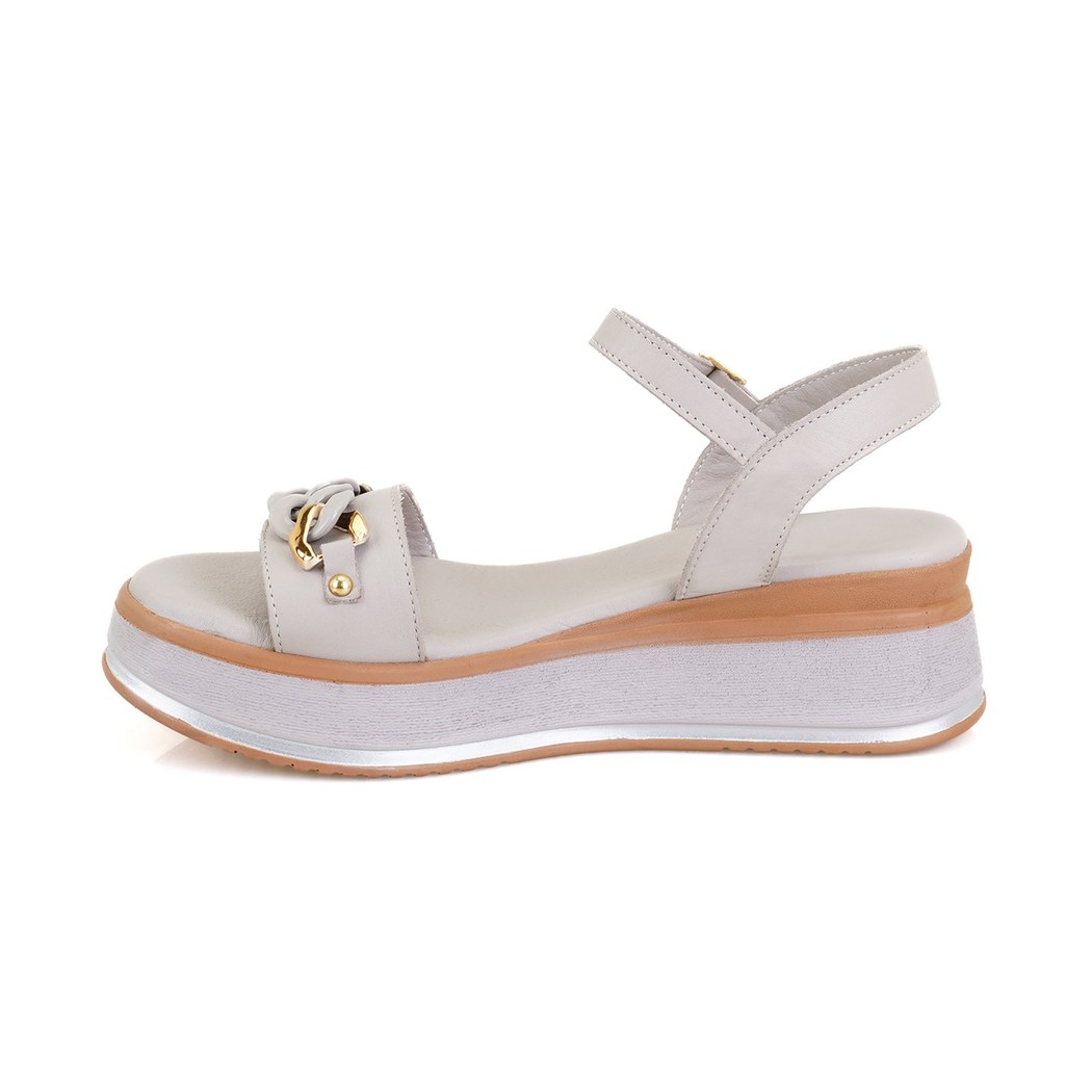 Kadın Gri Topuklu Deri Sandalet