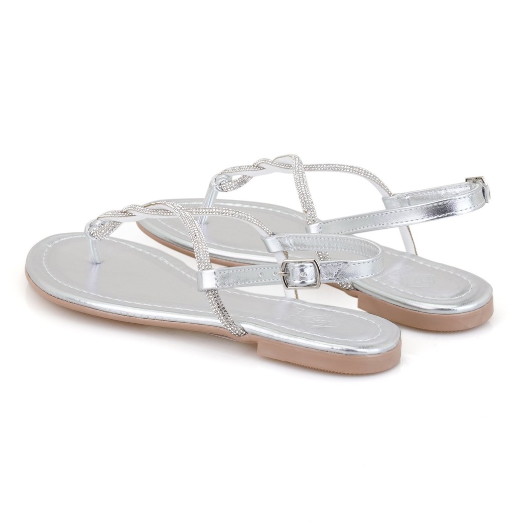 Kadın Gümüş Ayarlanabilir Tokalı Terlik