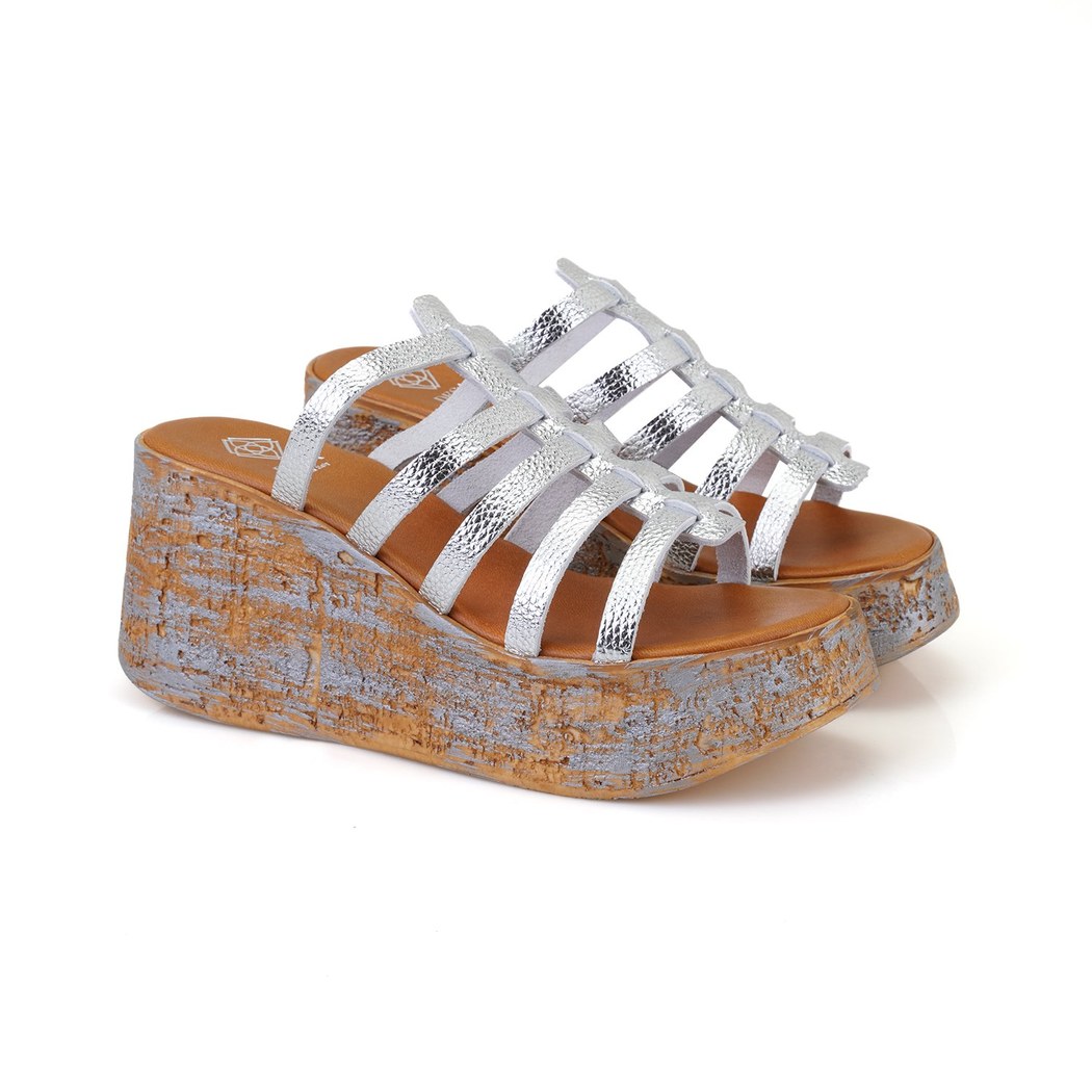 Kadın Gümüş Dolgu Topuklu Deri Terlik