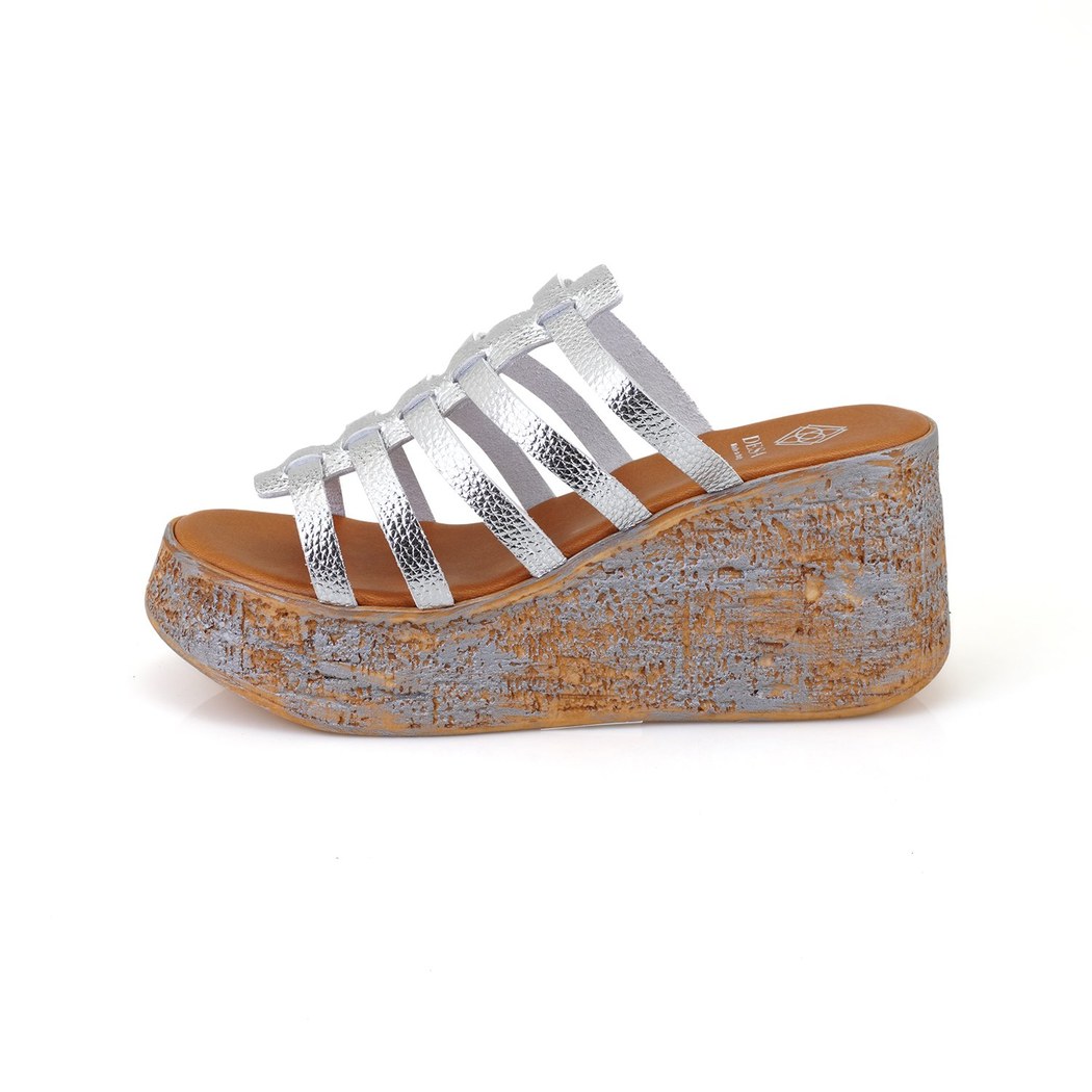 Kadın Gümüş Dolgu Topuklu Deri Terlik