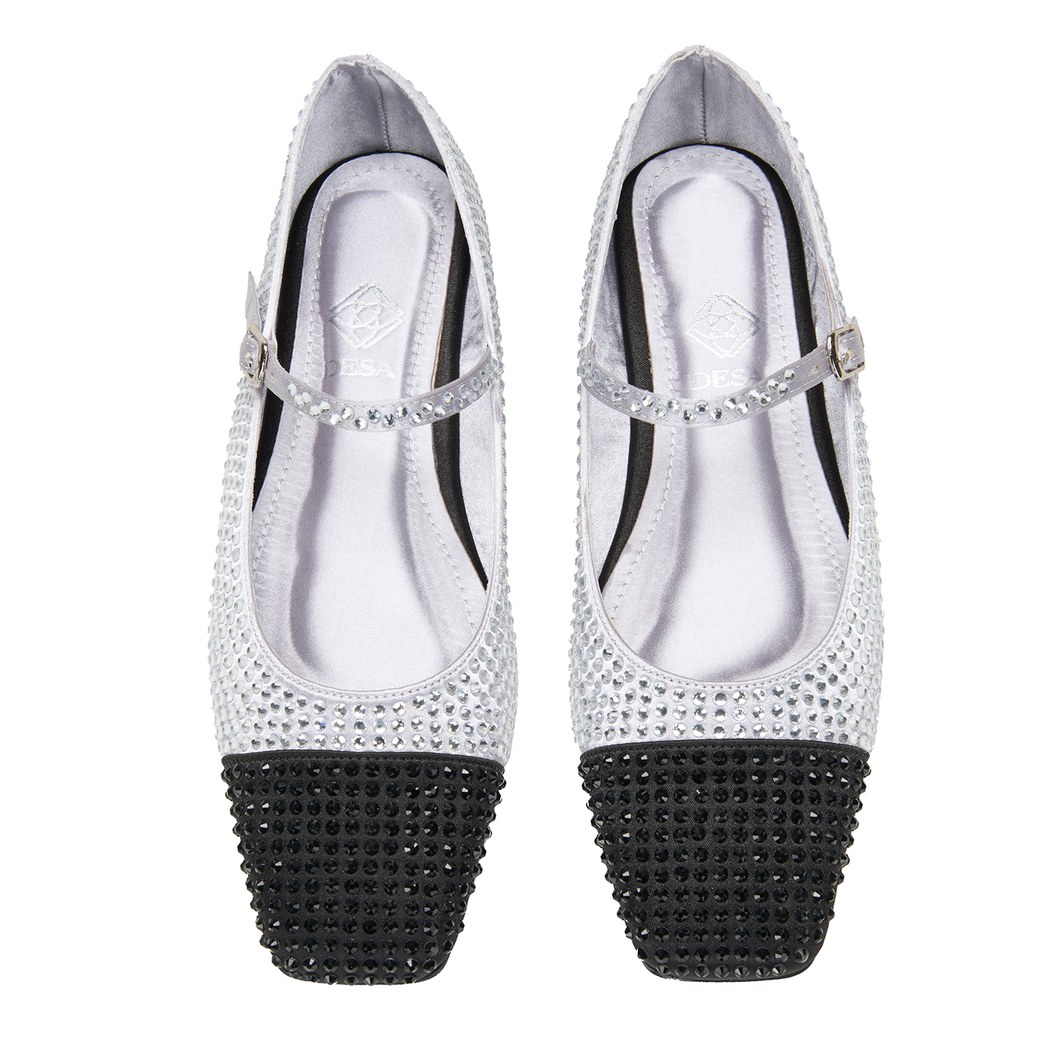 Kadın Gümüş Parlak Taş Detaylı Mary Jane Babet