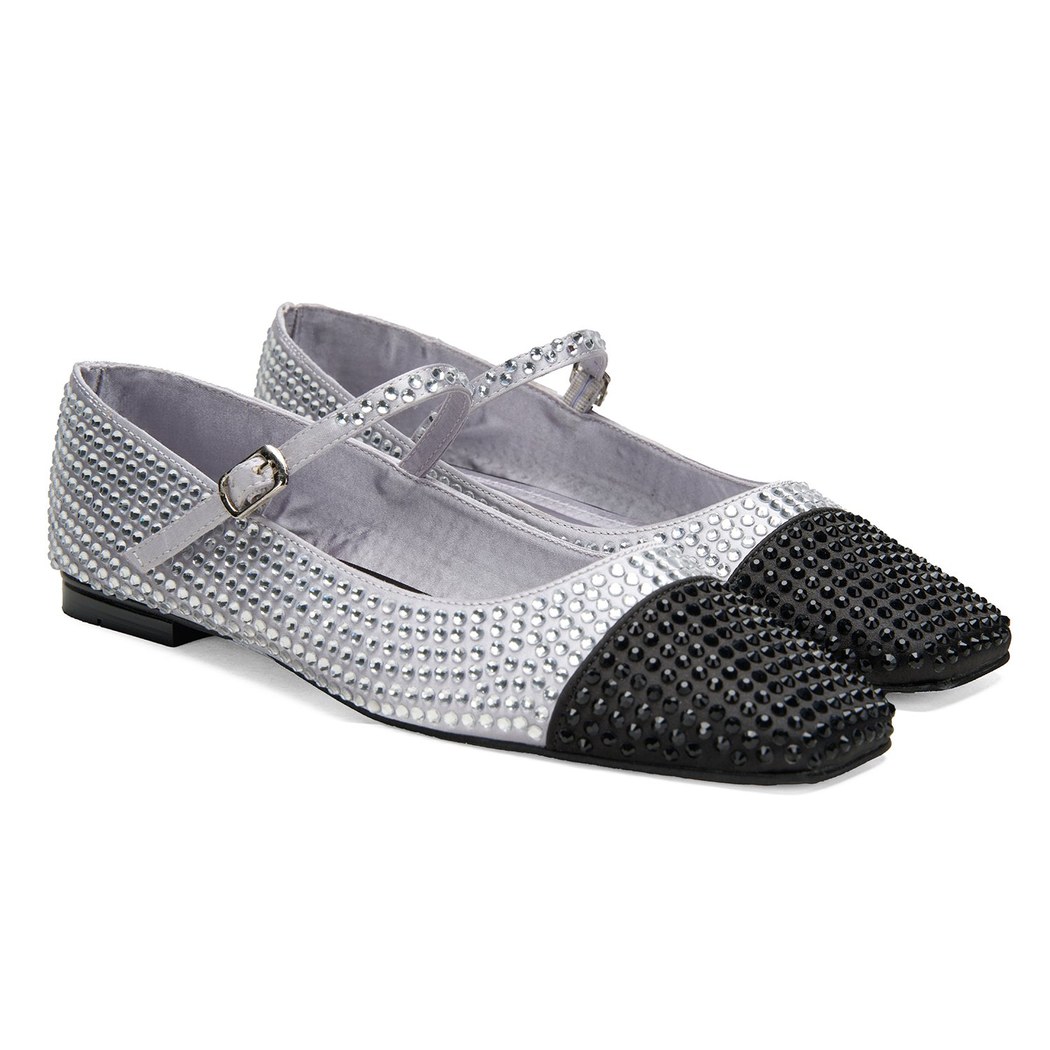 Kadın Gümüş Parlak Taş Detaylı Mary Jane Babet