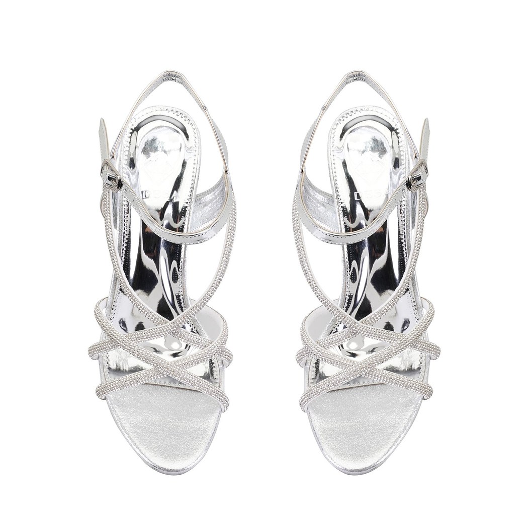 Kadın Gümüş Parlak Taş Detaylı Topuklu Abiye