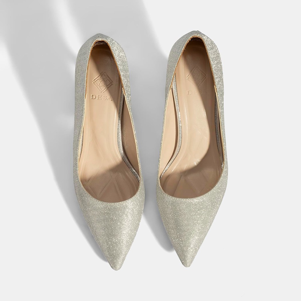 Kadın Gümüş Simli Topuklu Abiye Ayakkabı