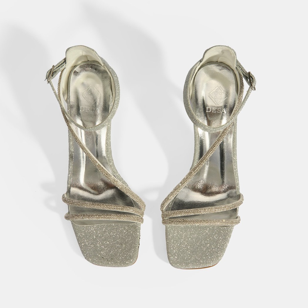 Kadın Gümüş Toka Detaylı Topuklu Abiye Sandalet