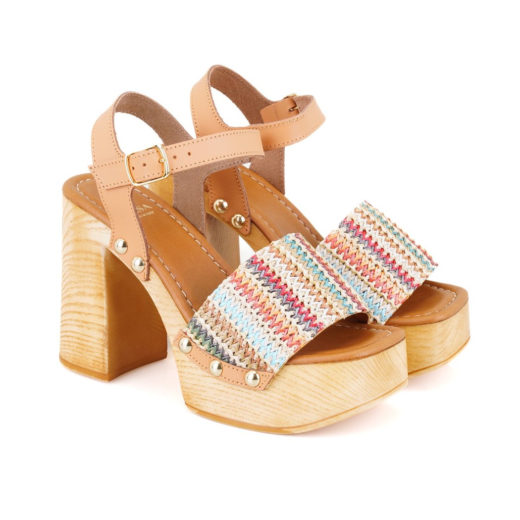 Kadın Hasır Örgülü Topuklu Sandalet