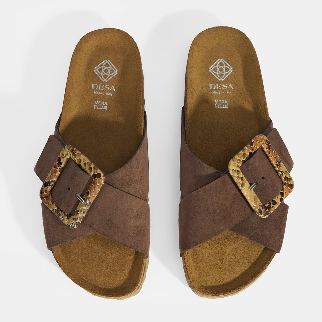 Kadın Kahve Ayarlanabilir Toka Detaylı Süet Terlik