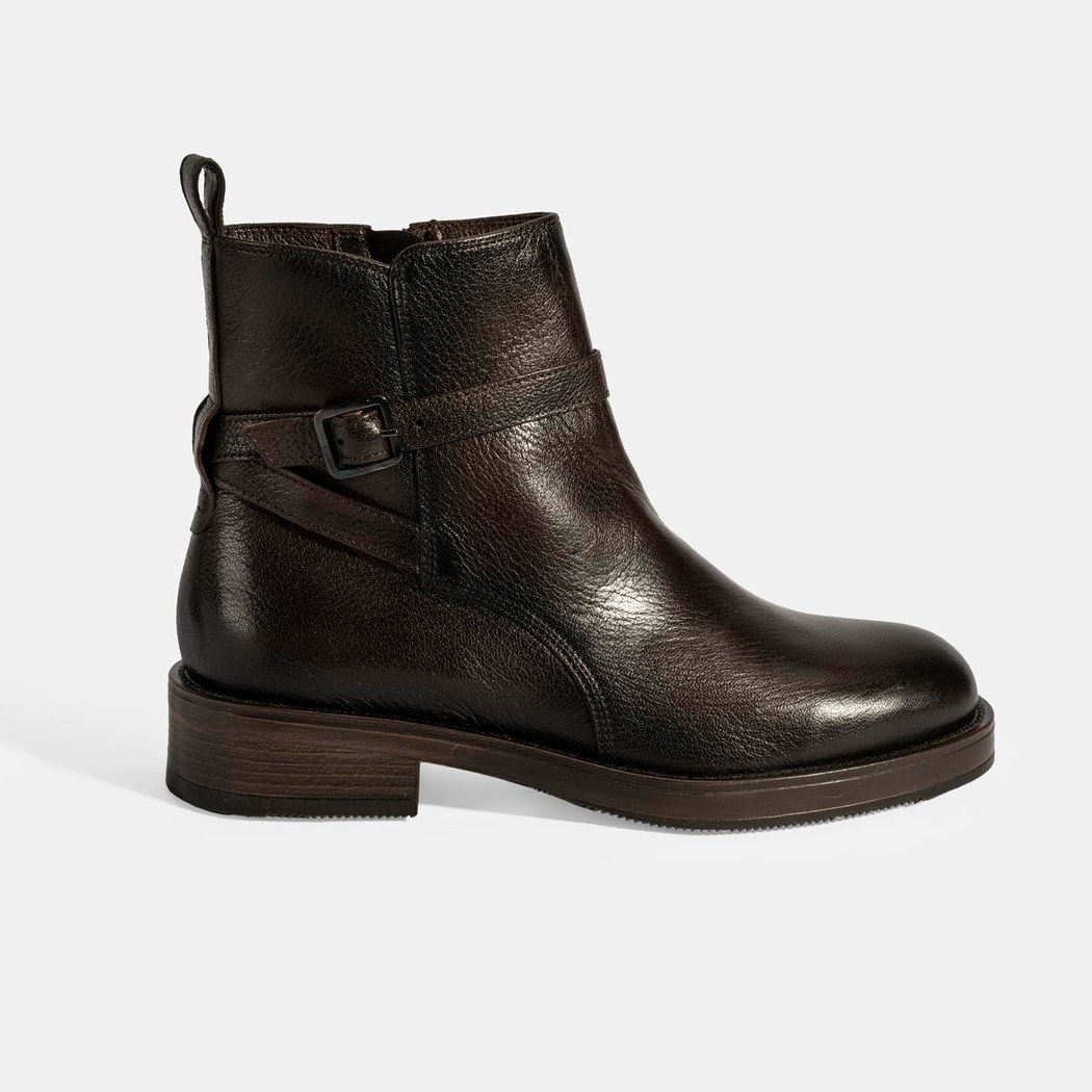 Kadın Kahve Ayarlanabilir Tokalı Deri Bot