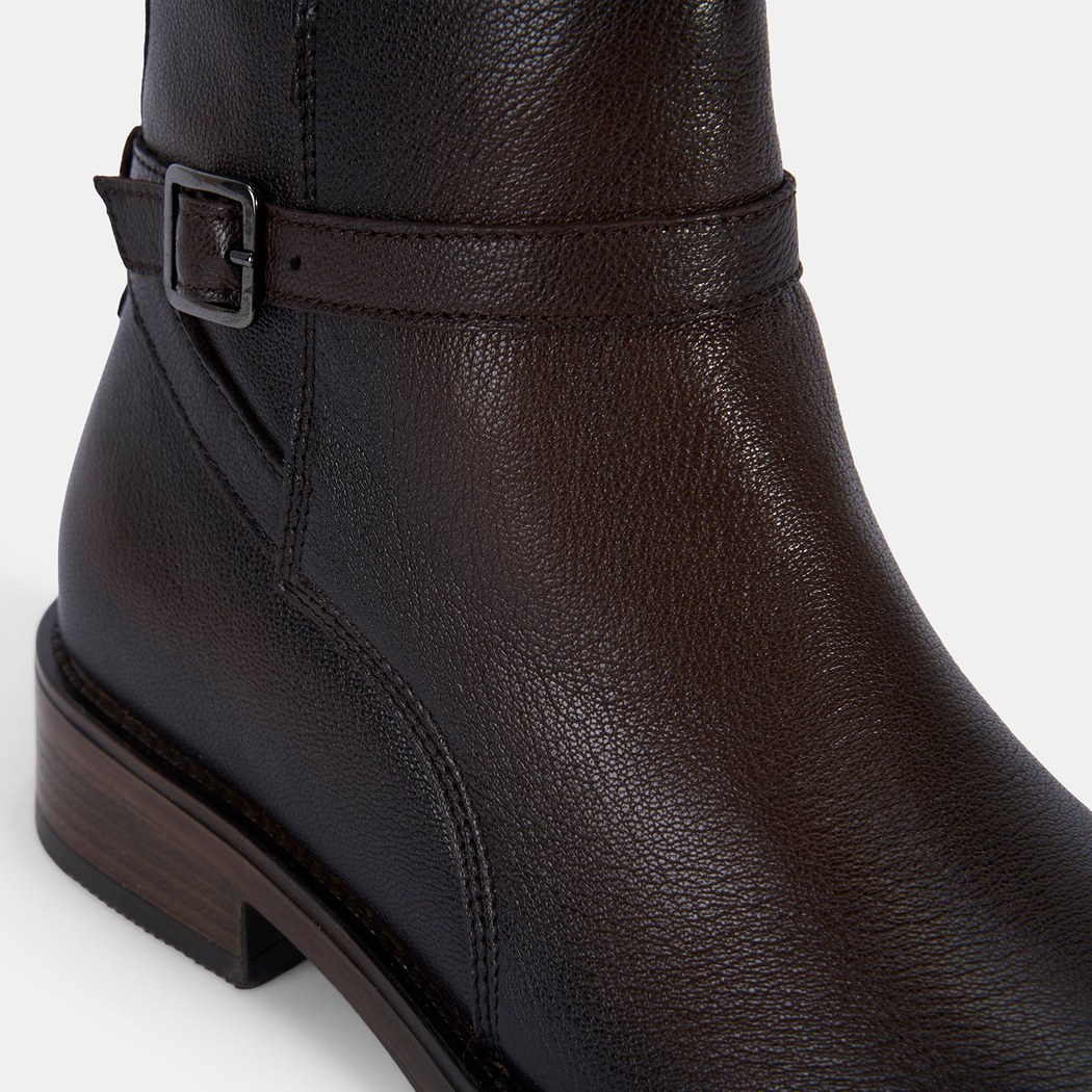 Kadın Kahve Ayarlanabilir Tokalı Deri Bot