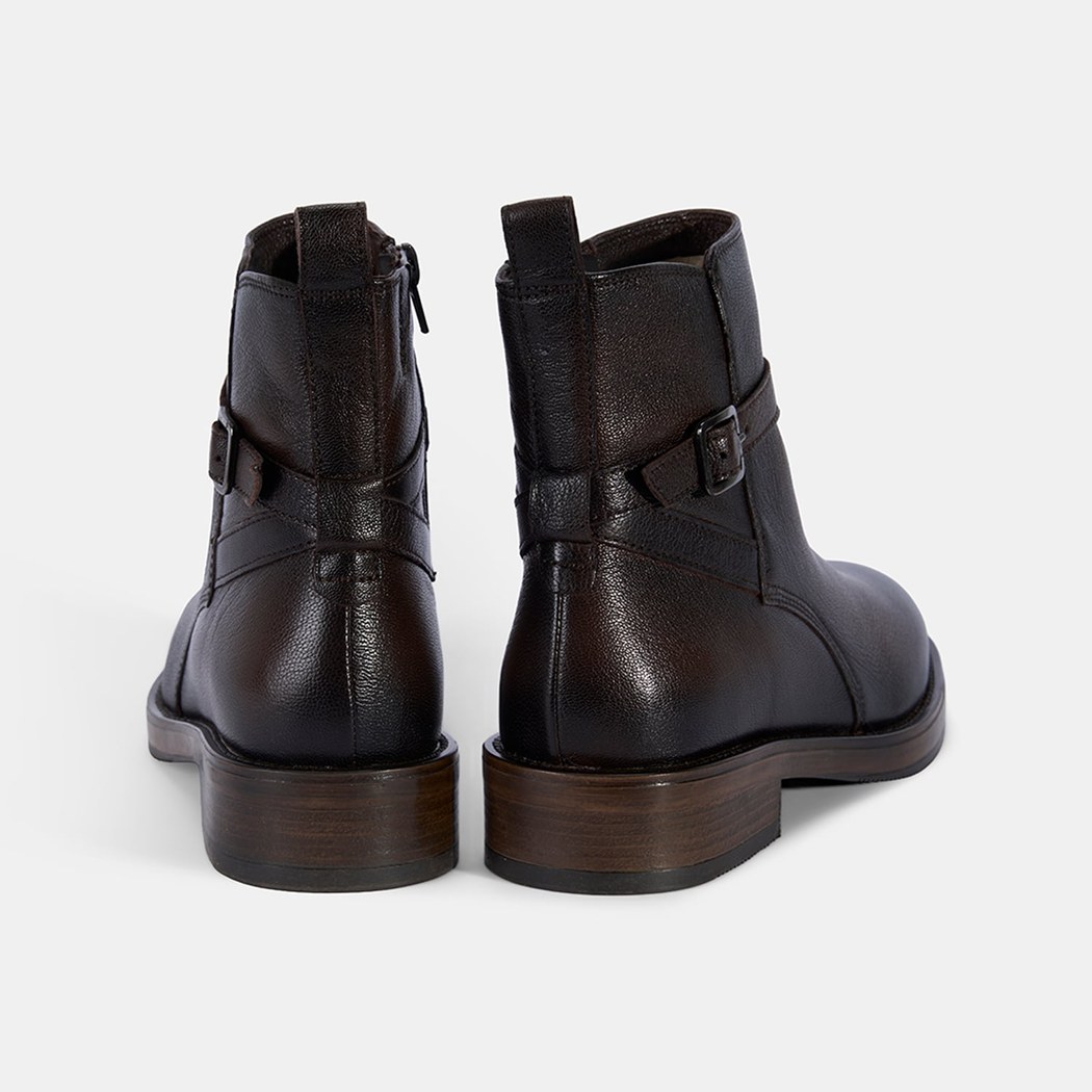 Kadın Kahve Ayarlanabilir Tokalı Deri Bot